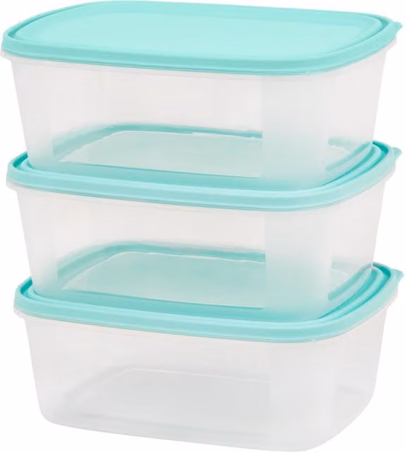 Wham Pack of 3 Plastic Lunch Box Containers with Snap Lids, Blue and Turquoise, 1 l each