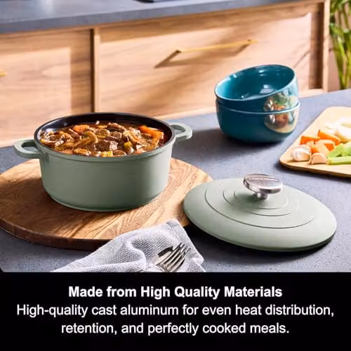 Morphy Richards Green Cast Aluminium Casserole with Ceramic Non-Stick Coating, 2.3 l – 3