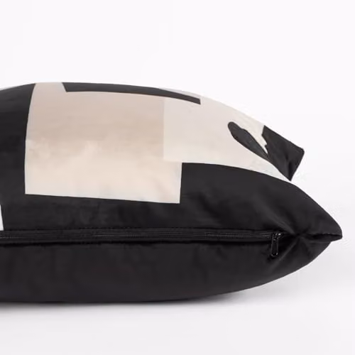 OHS Pack of 4 Abstract Geometric Matt Velvet Cushion Covers in Black, White and Beige, W/D/H: 45 x 45 x 45 cm – 5