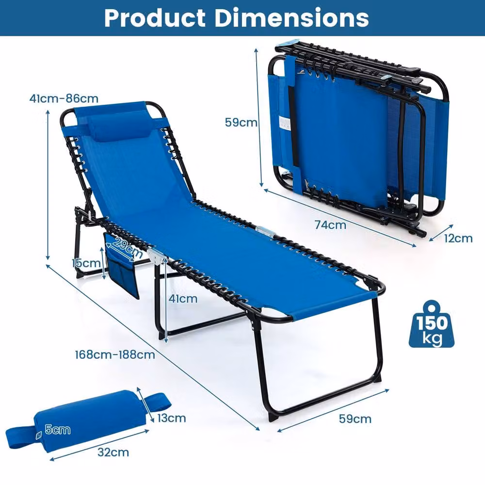 Costway Navy Blue Folding Patio Chaise Lounge Chair with Adjustable Headrest and Textilene Fabric – 2