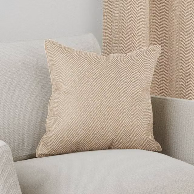 Terrys Herringbone Square Filled Cushion in Grey, Brown and Beige, W/D/H: 43 x 43 x 43 cm