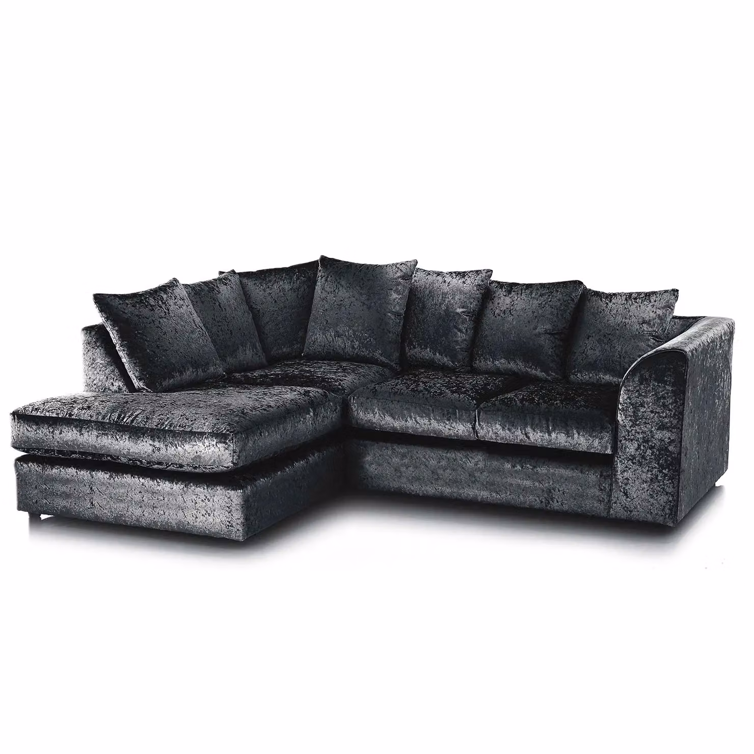 Furnishings For Less UK Crystal Crushed Velvet 3 to 4 Seater L Shaped Corner Sofa, Left Hand Facing, Black – 2
