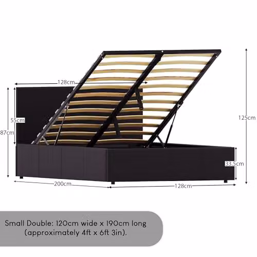 Vida Designs Lisbon Small Double Ottoman Bed Frame in Brown Faux Leather with Gas Lift Storage, H 87 x W 128 x D 200 cm – 2