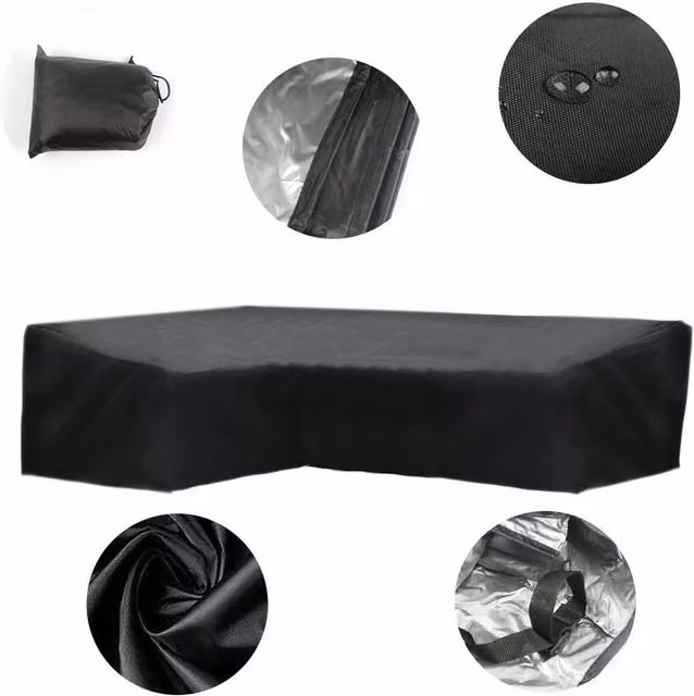 NESTLUNE Water-Repellent L-Shape Rattan Corner Sofa Cover in Black, W/D: 100 x 100 cm