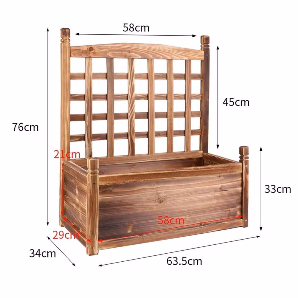 SPETLEK Brown Wooden Raised Garden Bed Planter Box with Trellis, W/D/H: 76 x 63.5 x 29 cm – 2