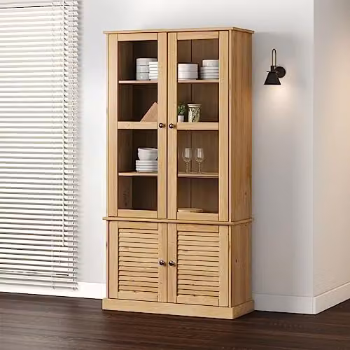 vidaXL VIGO Glass Display Cabinet in Brown Rustic Solid Pine Wood, W/D/H: 85 x 35 x 170 cm – 2