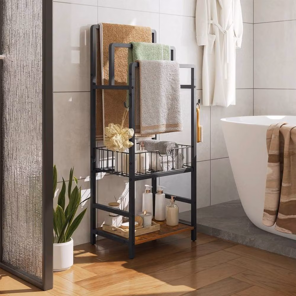 KORVIXA Freestanding Towel and Blanket Rack in Brown, W: 60 cm, H: 100 cm – 4