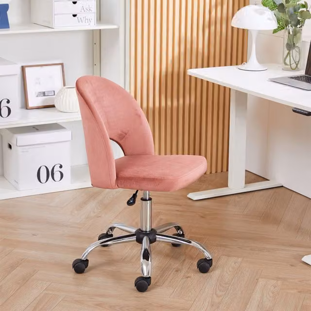 Furniture One Modern Pink Velvet Swivel Task Chair with Castors