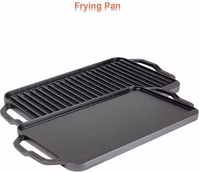 Nordara Non Stick Cast Iron Griddle Pan Skillet in Black, W: 40 cm, D: 50 cm