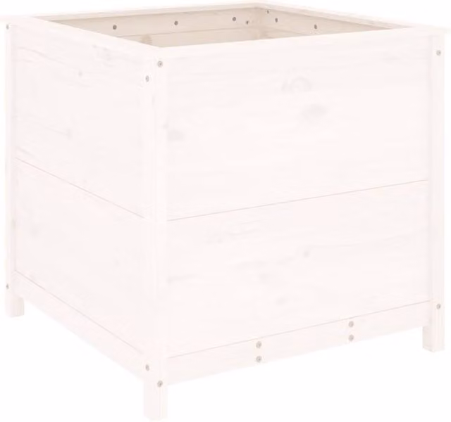 Berkfield Home White Solid Pine Garden Planter Tub W/D/H: 82.5 x 82.5 x 78 cm