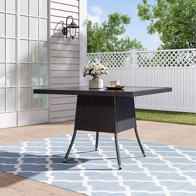 Breeins Rustic Black Rattan Square Garden Coffee Dining Table, W: 73 cm