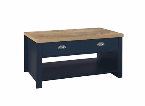 Birlea Highgate 2 Drawer Coffee Table in Blue and Oak Effect Shabby Chic Style – 1