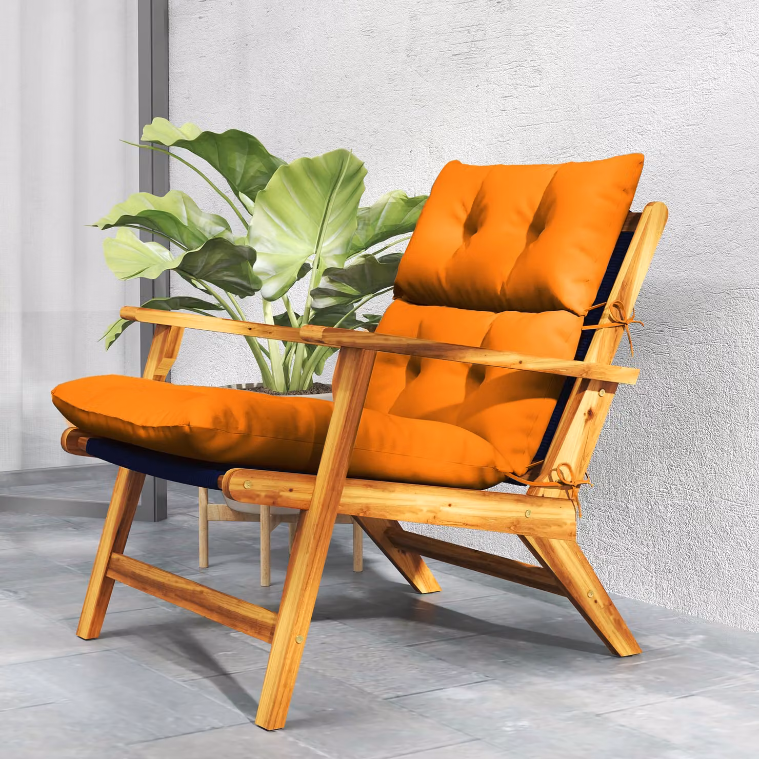 Outsunny Tufted Adirondack Chair Cushion with Backrest and Ties, Orange Polyester – 6