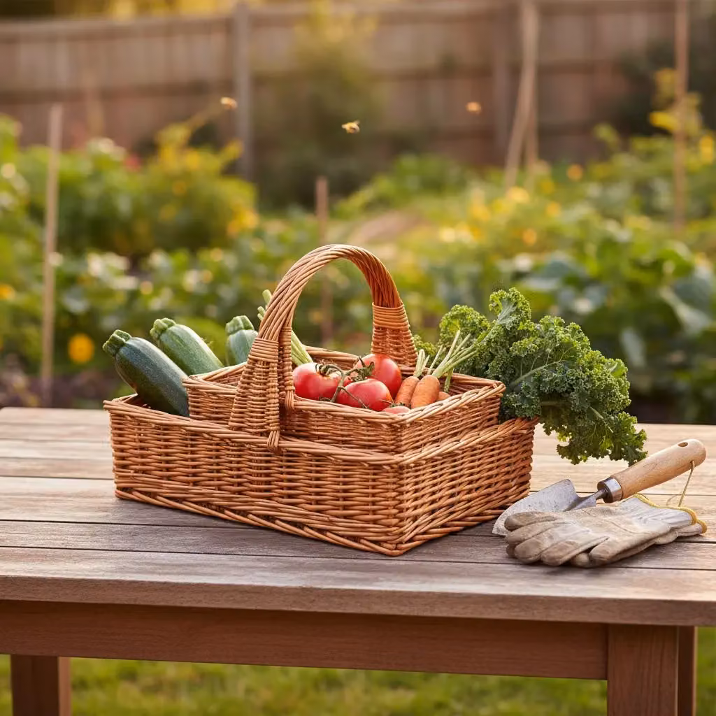 Red Hamper Set of 3 Cheshire Small Garden Trugs in Brown Wood and Rattan Planters W/D/H: 45 x 90 x 26 cm – 2
