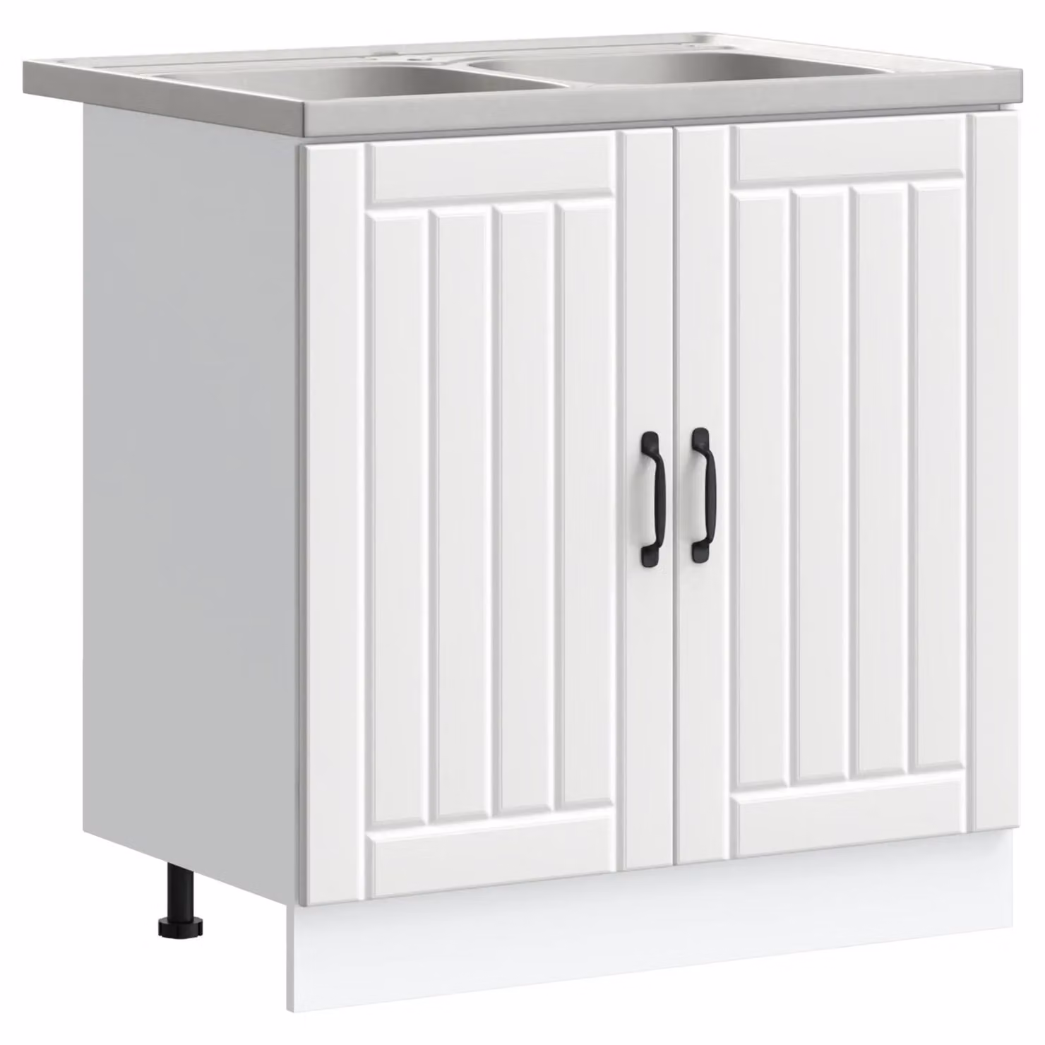 Berkfield Home Lucca Modern White MDF Kitchen Sink Unit with Double Basins and Hinged Doors