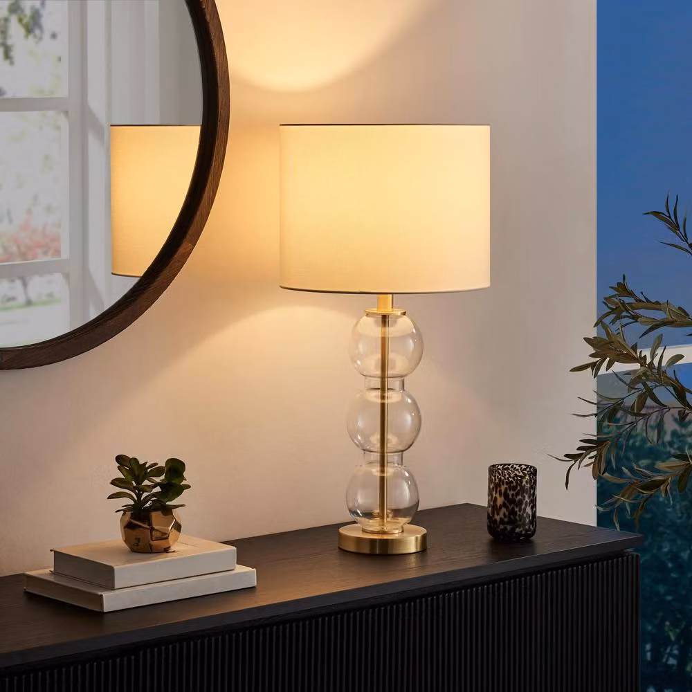FurnitureboxUK Misha Glass and Brass Bubble Stack Pillar Table Lamp in White and Gold – 2