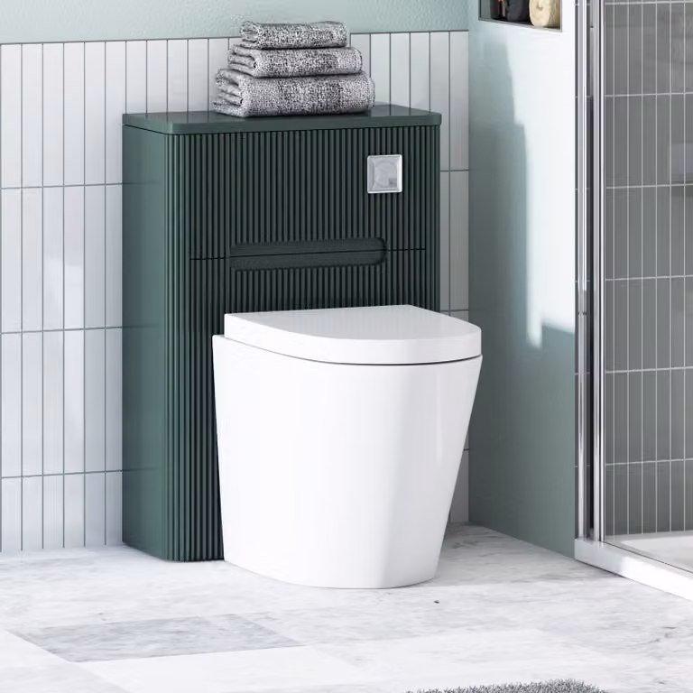 Avenza Moss Green Wall Mounted Ceramic WC Unit with Rimless Soft Close Toilet Seat