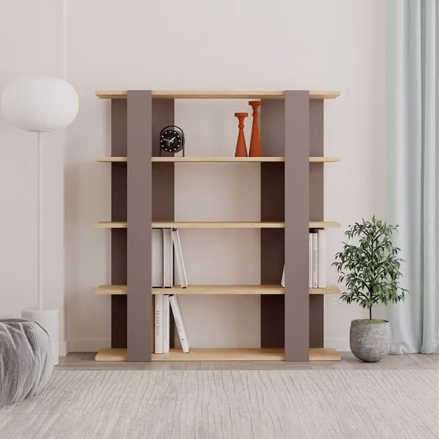 Decortie Tita Modern Bookcase Display Unit in Mocha Grey and Oak