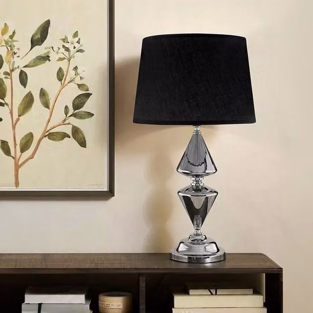Orsina Geometric Black Shade Table Lamp with Chrome Base – 2