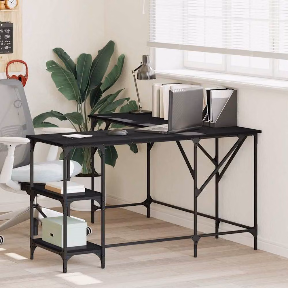 Berkfield Home Modern Black Writing Desk in Engineered Wood W/D/H: 139 x 139 x 75 cm – 2