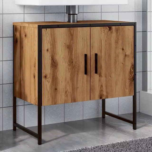 Berkfield Home Artisan Oak Bathroom Sink Cabinet in Brown, W/D/H: 60 x 33 x 60 cm – 1