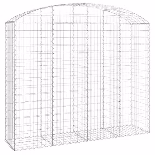 vidaXL Arched Gabion Basket in Silver Galvanised Steel, W: 200 cm, D: 50 cm, H: 160-180 cm