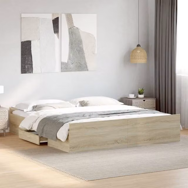 Berkfield Home Super King Bed Frame with Drawers in Sonoma Oak Brown, W/D/H: 180 x 200 cm – 1