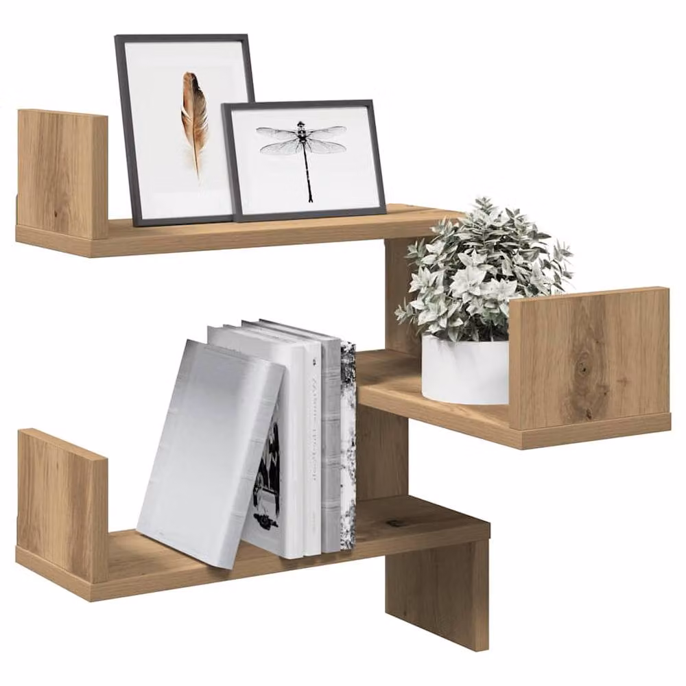 Berkfield Home Artisan Oak Wall Corner Shelves, 2 Piece Set in Brown, W/D/H: 40 x 40 x 49.5 cm – 2