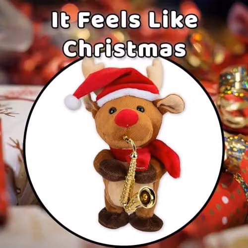 VFM e-Store Musical Reindeer Christmas Decoration, White and Multicolour, W: 20 cm, D: 14 cm, H: 14 cm – 7