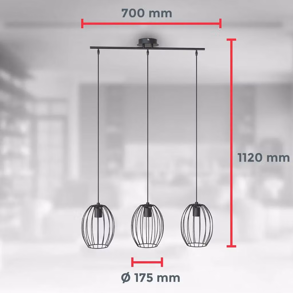 B.K.Licht Industrial Black Metal Pendant Light with 3 x E27 Sockets, H 112 cm x W 70 cm – 4