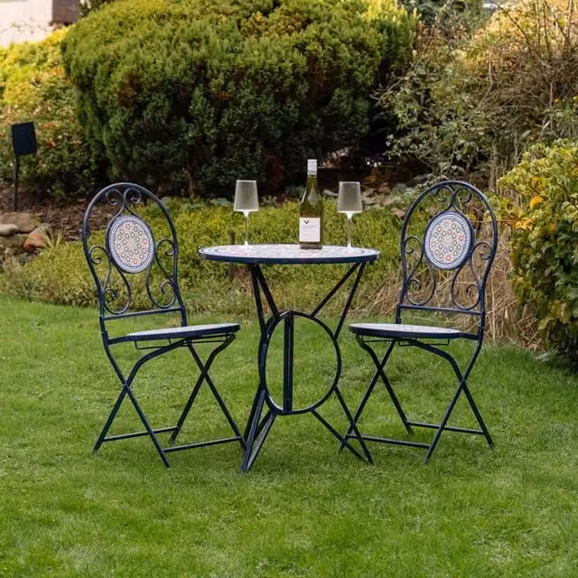 Scottish Everlastings Ltd Blue Mediterranean Floral Mosaic Bistro Set with Metal Iron Frame