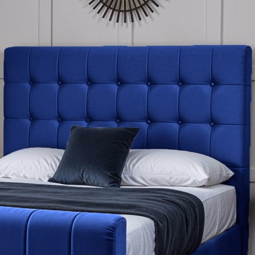 UK Bed Furniture Orlando Upholstered Bed in Blue with Slatted Base, W/D/H: 120 x 200 cm – 2