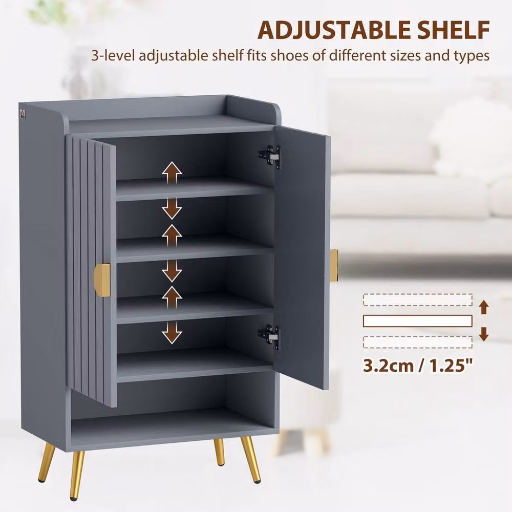 KORVIXA Grey Modern Hallway Shoe Cupboard with Hinged Doors and Internal Shelves W/D/H: 100 x 100 x 100 cm – 4