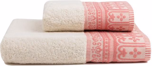 Companhia de Torres Novas Pink Piazza Cotton Terry Towel Set in Pink and White