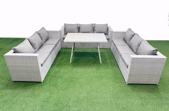 Fimous 9 Seat Outdoor Patio PE Rattan Garden Furniture Set in Light Grey