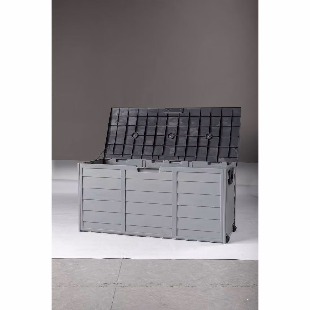 EONLION Black and Grey Waterproof Garden Storage Box with Wheels, 280L – 4