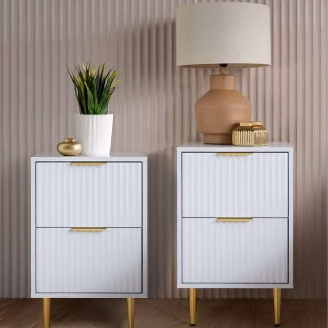 Birlea Modern White and Gold Matt Bedside Tables