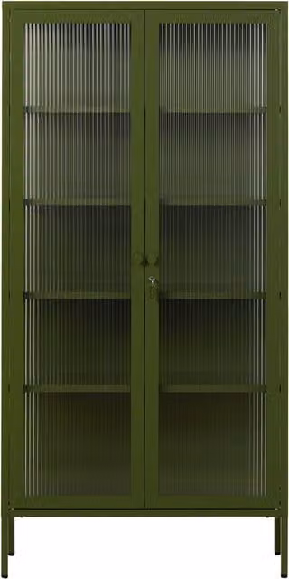 Mustard Made The Collector Freestanding Glass Door Cabinet in Olive Green, H 170 x W 85 x D 40 cm