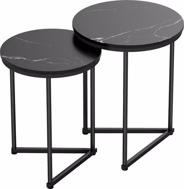 HOMCOM Set of Two Modern Round Nest of Tables with Black Marble Effect Tops
