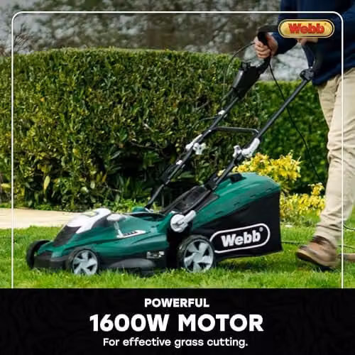 Webb Classic WEER36 Electric Rotary Lawnmower in Green and Black with 36cm Cutting Width and 45L Collection Bag – 8