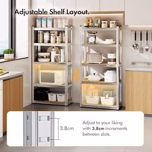 VonHaus Pack of 2 Heavy Duty 5-Tier Garage Shelving Units in Silver with Adjustable MDF Shelves and 175kg Capacity Per Shelf – 3