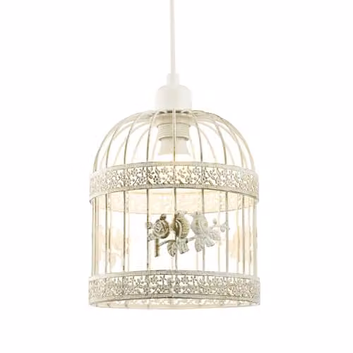 Happy Homewares Shabby Chic Birdcage Lantern Pendant Shade in Cream and Gold/Brass, W: 23 cm, D: 20 cm – 1