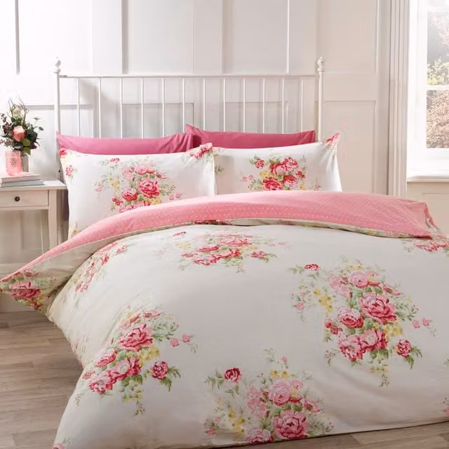 Rapport Home Floral Cotton Flannelette Duvet Cover and Pillowcase Set in Beige, Yellow and Multicolour, W/D/H: 220 x 220 x 260 cm