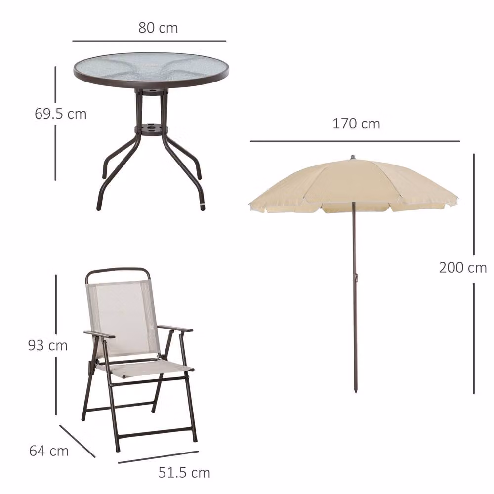 STILVORA Garden Bistro Set with Round Glass Table and 6 Foldable Chairs in Beige – 2