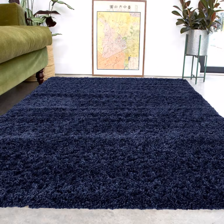 Kukoon Extra Large Fluffy Shaggy Area Rug in Navy Blue, W: 240 cm, D: 330 cm