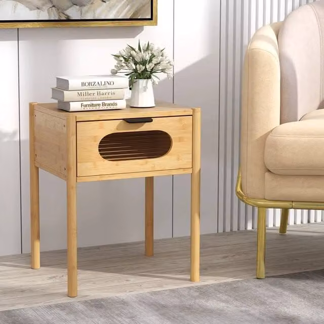 EONLION Bamboo Nightstand Bedside Table in Brown
