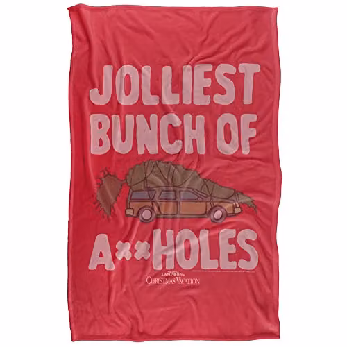 Warner Bros. Christmas Vacation Jolliest Bunch Of A-Holes Super Soft Silky Fleece Blanket, Red and Multicolour, W/H: 91.44 x 147.32 cm