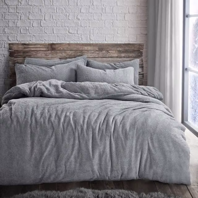 VELOSSO Silver and Grey Thermal Fleece Duvet Set and Pillowcase, 200 x 200 cm
