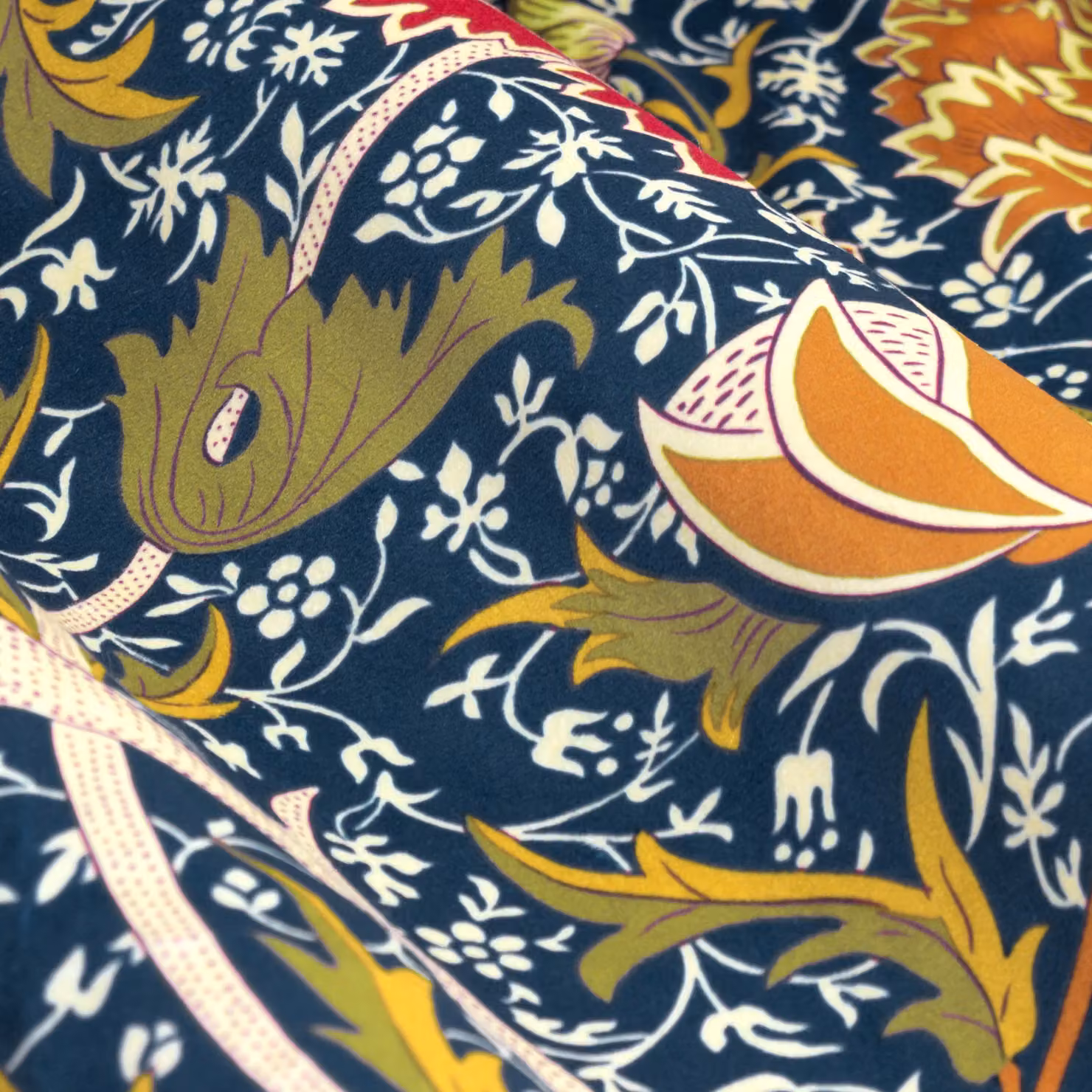 Morris & Co Floral Velvet Pencil Pleat Curtains in Blue, Width: 168 cm, Drop: 229 cm – 6