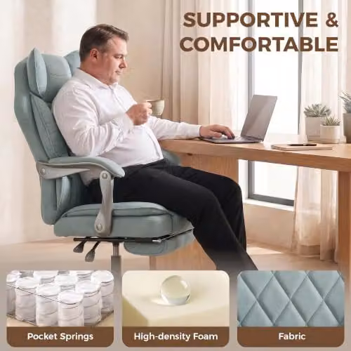 HOMCOM Executive Office Chair with Footrest and Headrest in Blue Synthetic Leather – 5